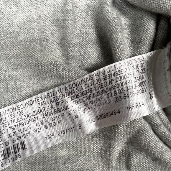 Zara Sweater Crop Grey Crew Neck Side Slit Long Sleeve Knit Pullover Women's S - Picture 8 of 10